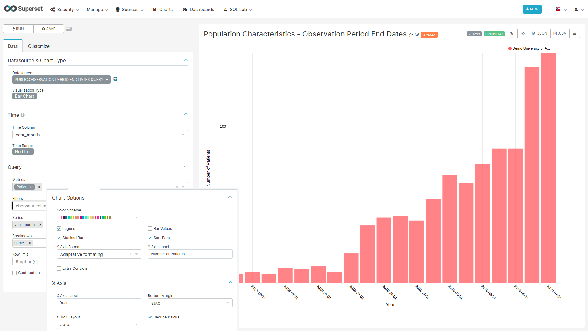 Settings for creating the Observation Period End Dates chart